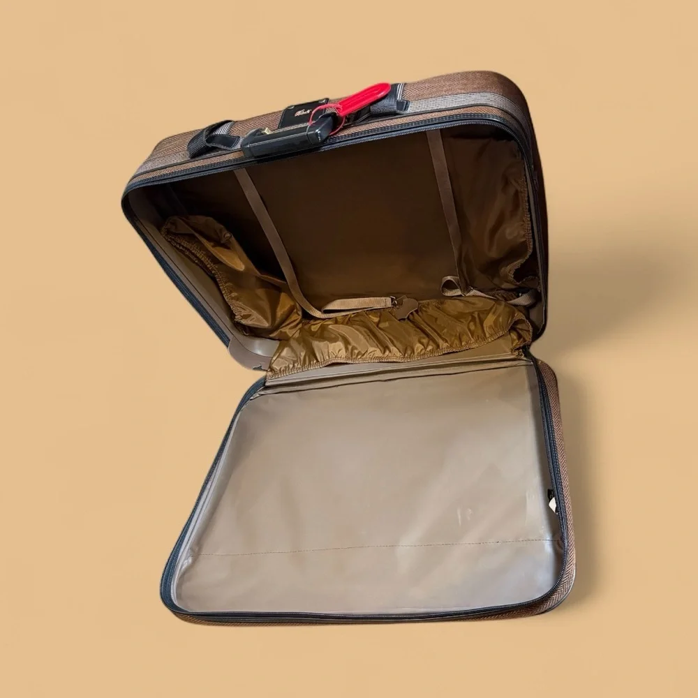 Verdi Brown Herringbone Carry-On Roller Suitcase bf